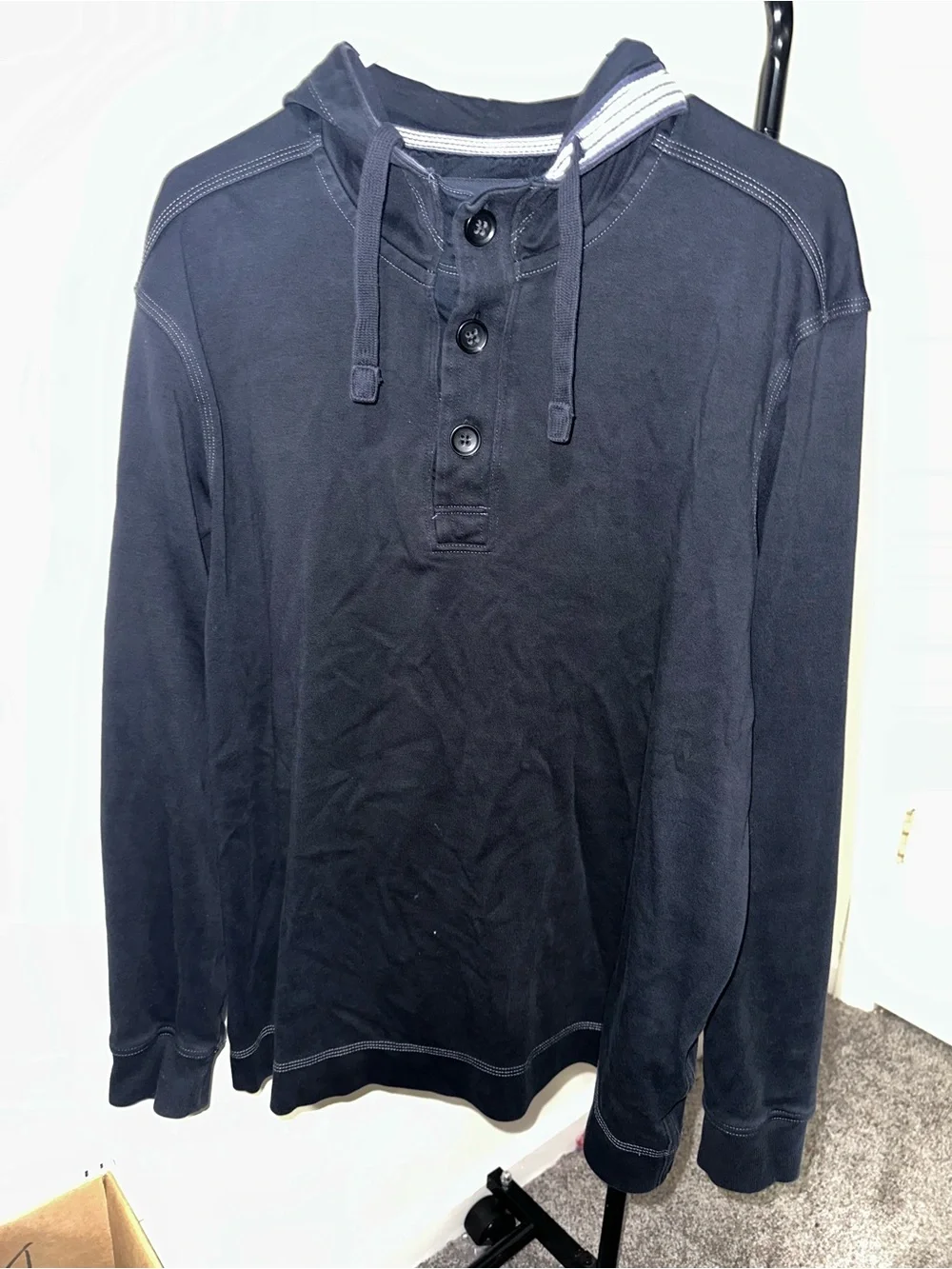 Banana Republic Navy Hooded Henley with Contrast Stitching
